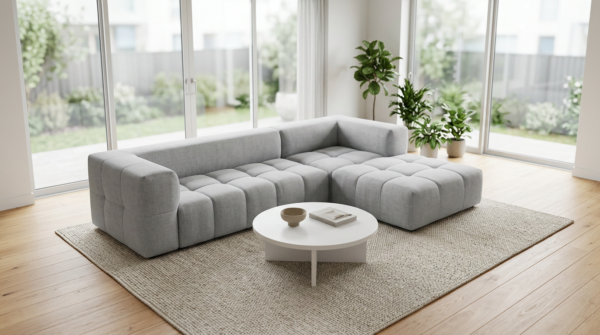 Modern L-Shaped Sectional Sofa – Light Grey